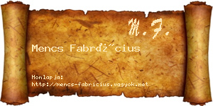 Mencs Fabrícius névjegykártya